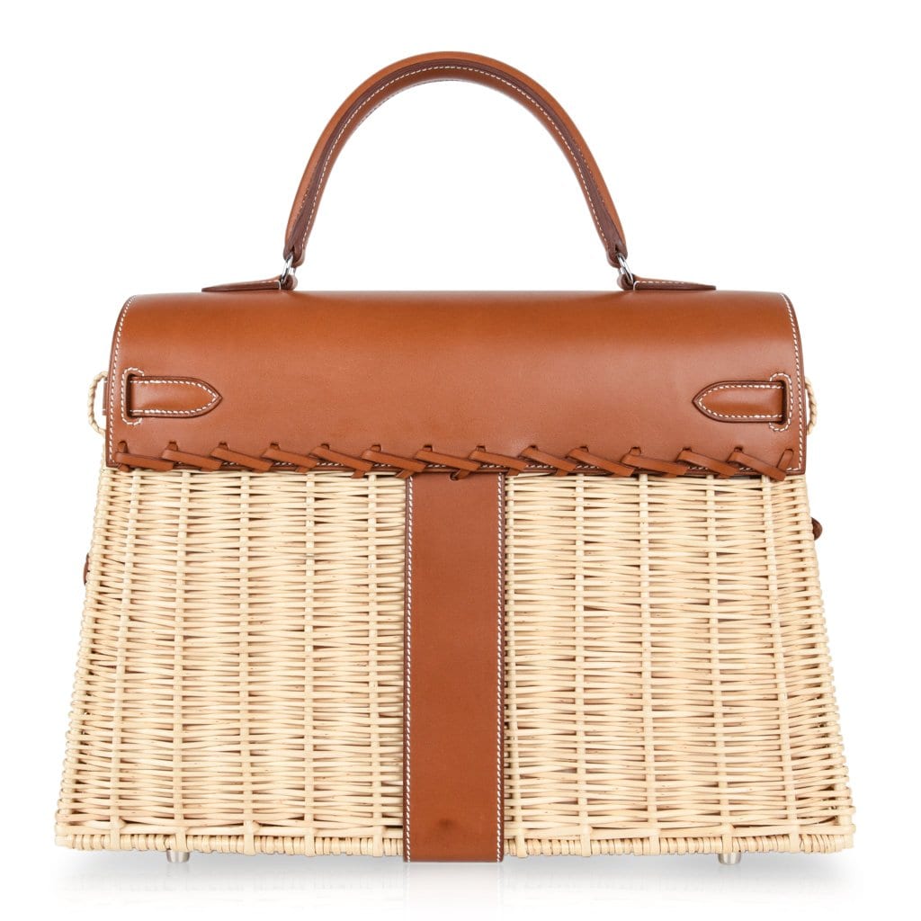 👜Kelly 35 Bag Picnic Wicker / Osier Palladium Hardware Limited Edition