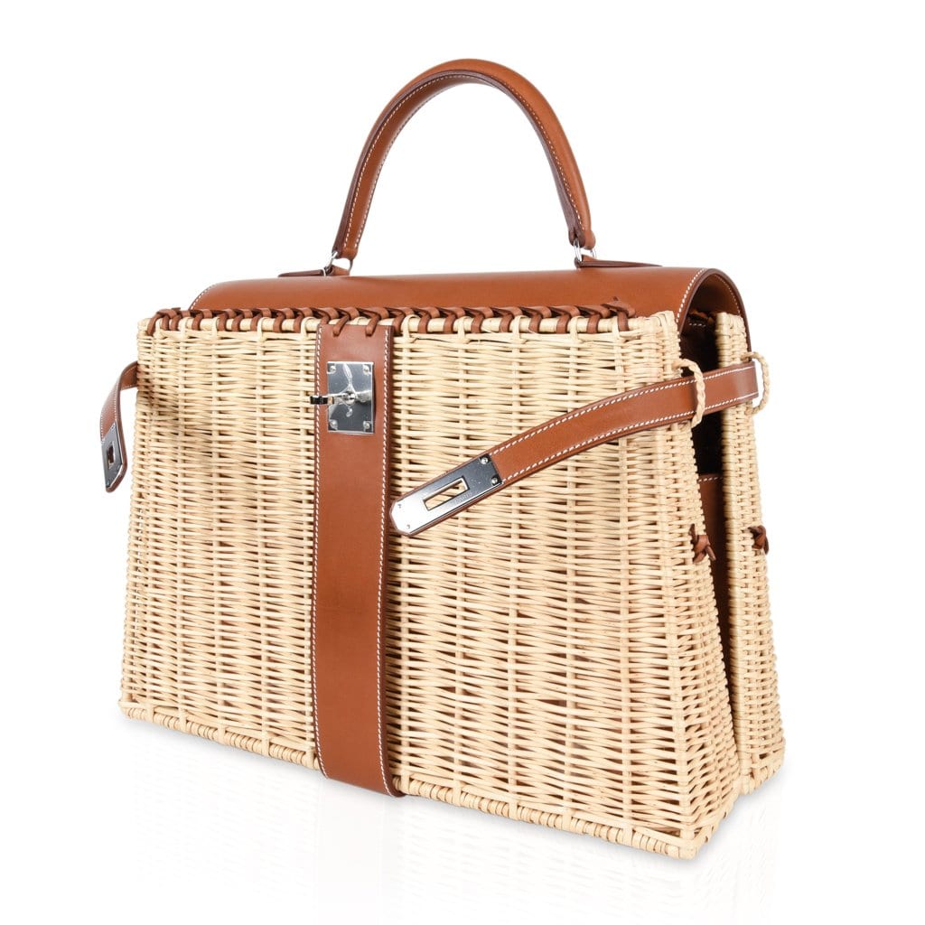 👜Kelly 35 Bag Picnic Wicker / Osier Palladium Hardware Limited Edition
