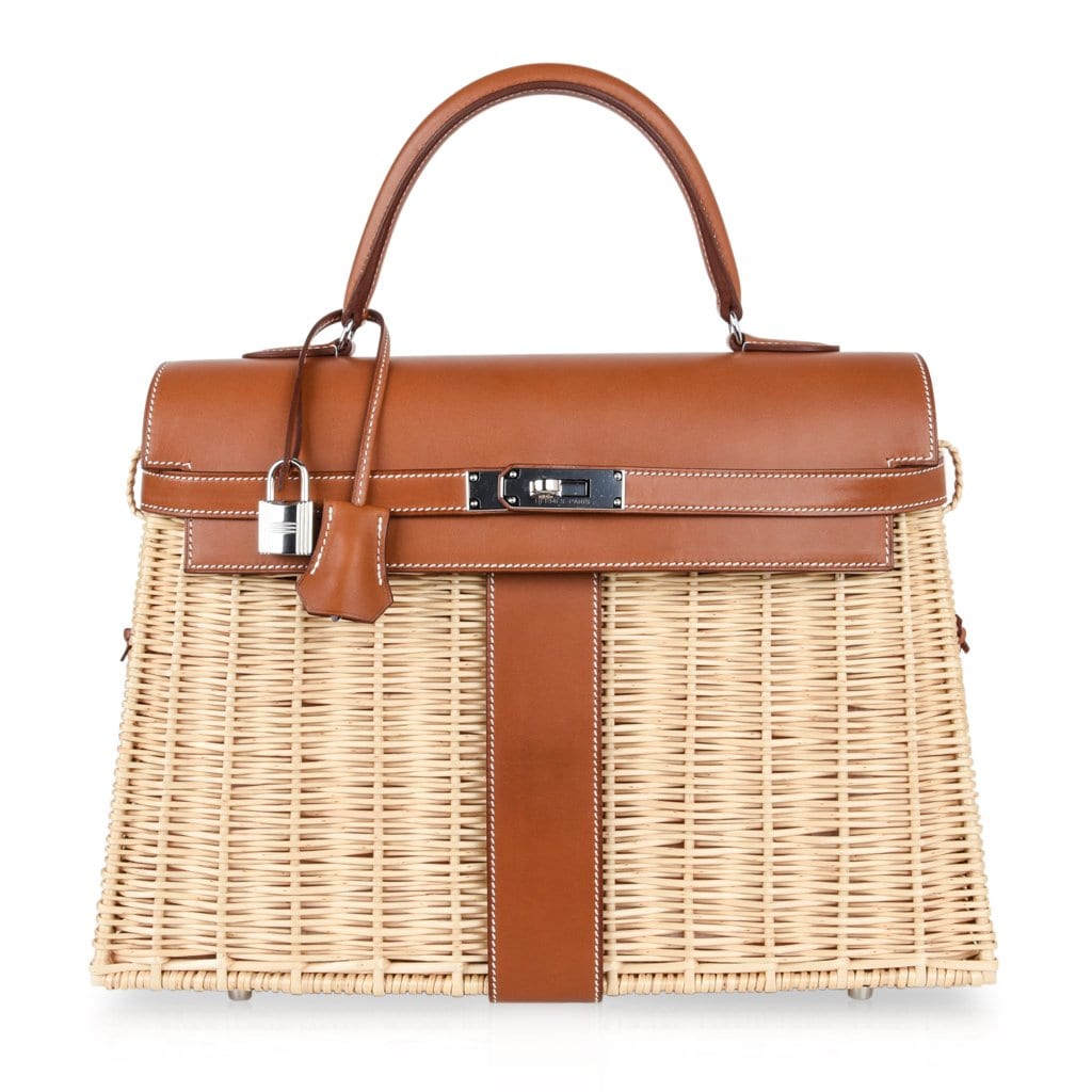 👜Kelly 35 Bag Picnic Wicker / Osier Palladium Hardware Limited Edition