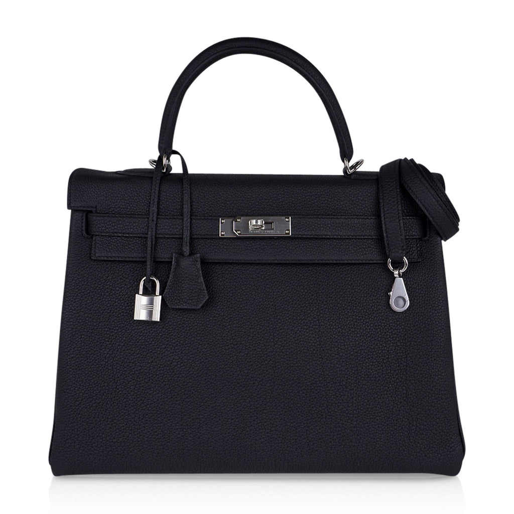 👜Kelly 35 Bag Black Retourne Togo Palladium Hardware New