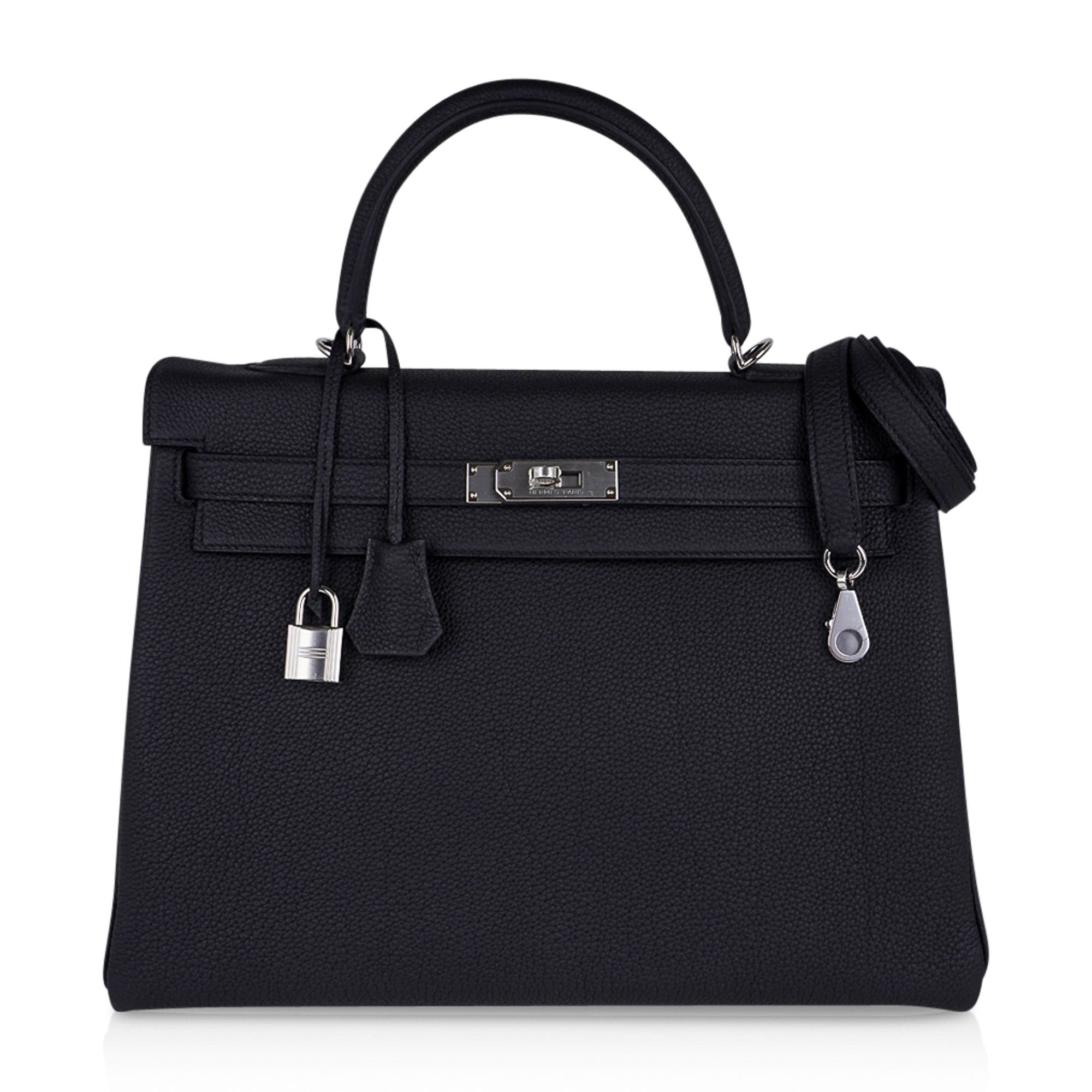 👜Kelly 35 Bag Black Retourne Togo Palladium Hardware New
