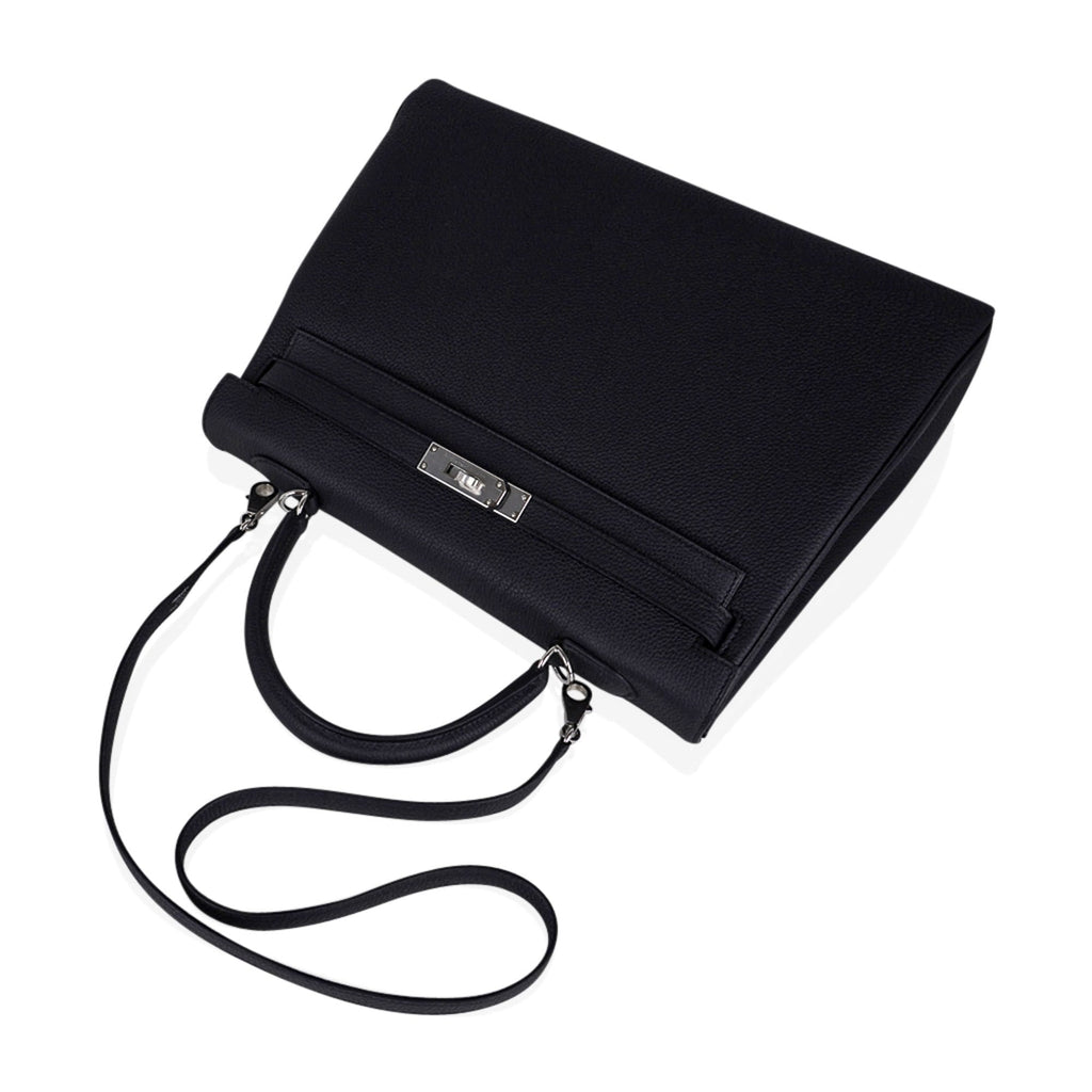 👜Kelly 35 Bag Black Retourne Togo Palladium Hardware New