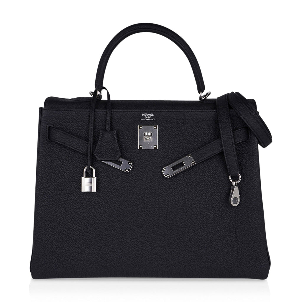 👜Kelly 35 Bag Black Retourne Togo Palladium Hardware New