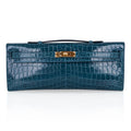 👜Kelly Cut Bag Blue Colvert Crocodile with Gold Hardware