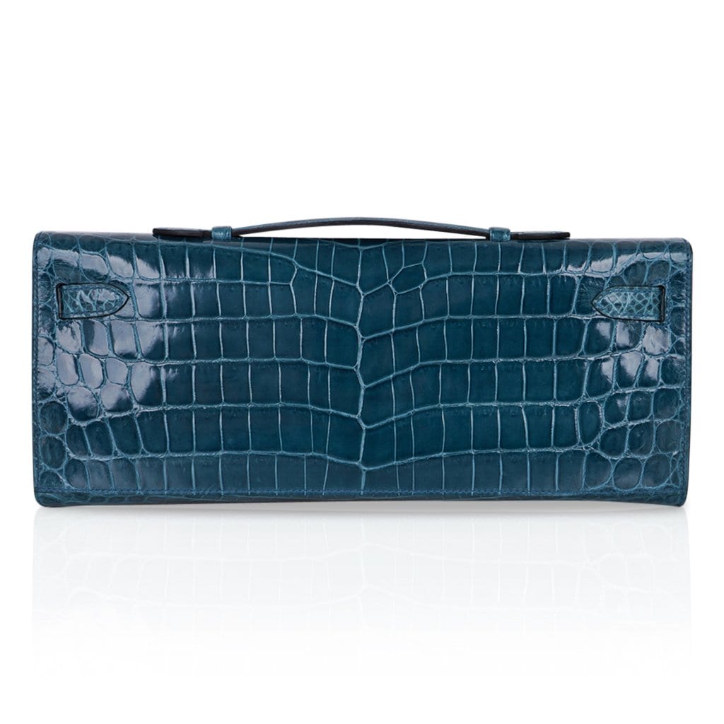 👜Kelly Cut Bag Blue Colvert Crocodile with Gold Hardware
