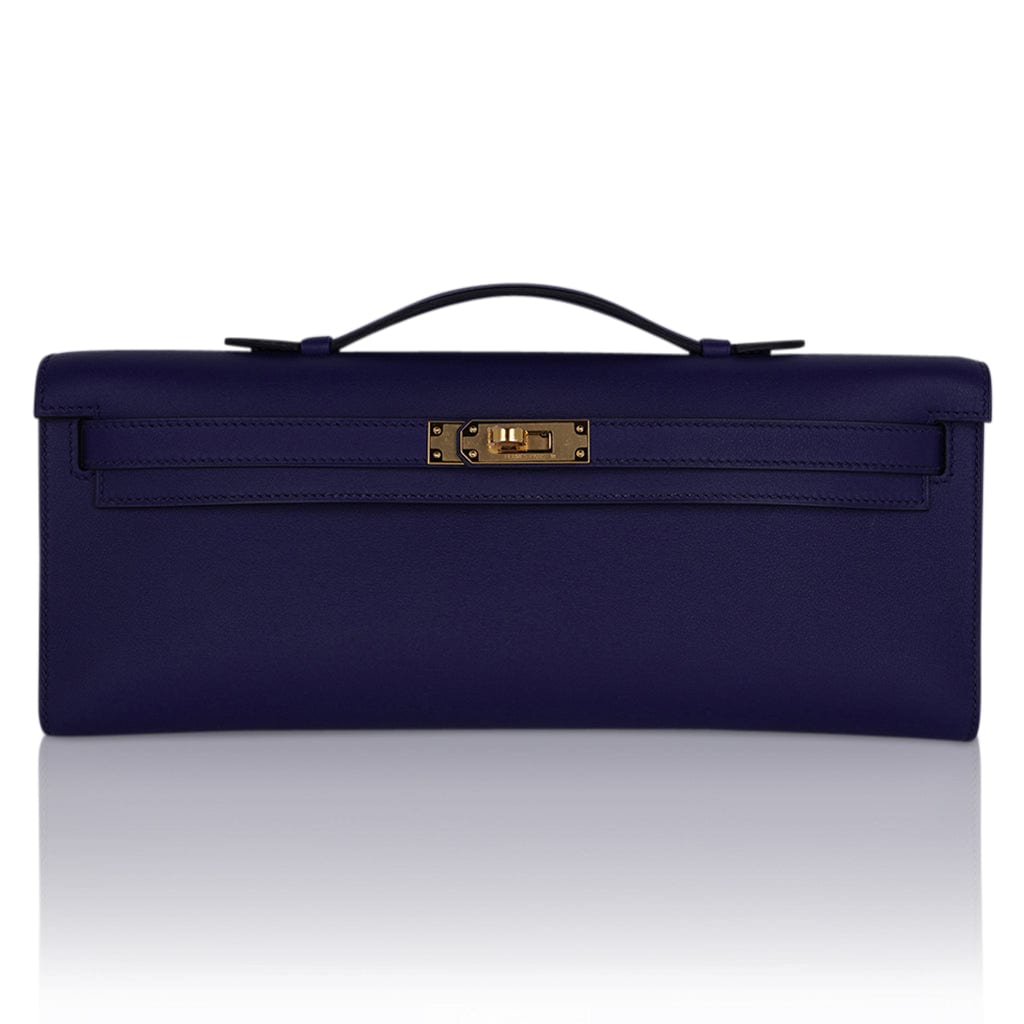 👜Kelly Cut Bag Blue Encre Swift with Gold Hardware