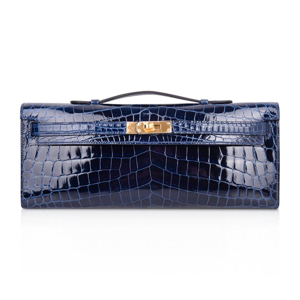 👜Kelly Cut Blue Sapphire Crocodile Clutch Bag Gold Hardware