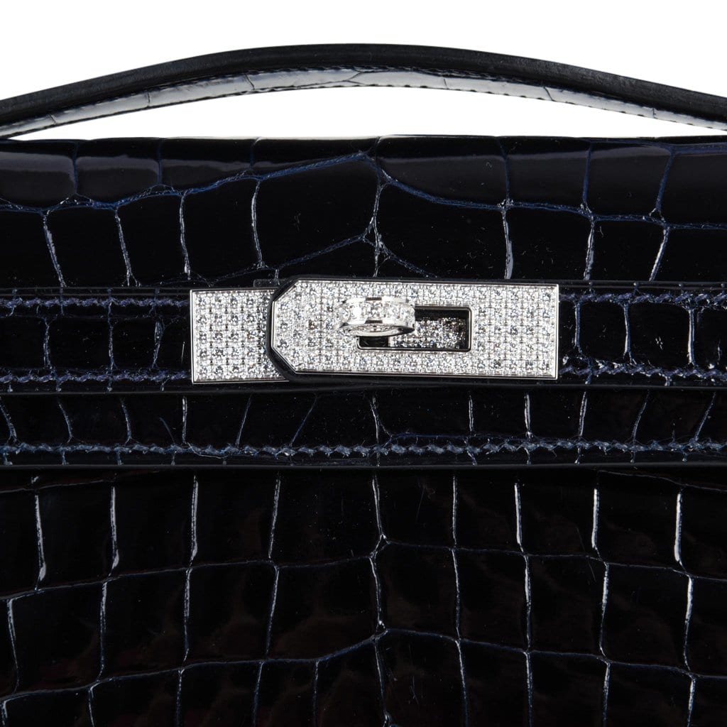 👜Kelly Cut Diamond Blue Marine Crocodile Bag Exquisite Clutch