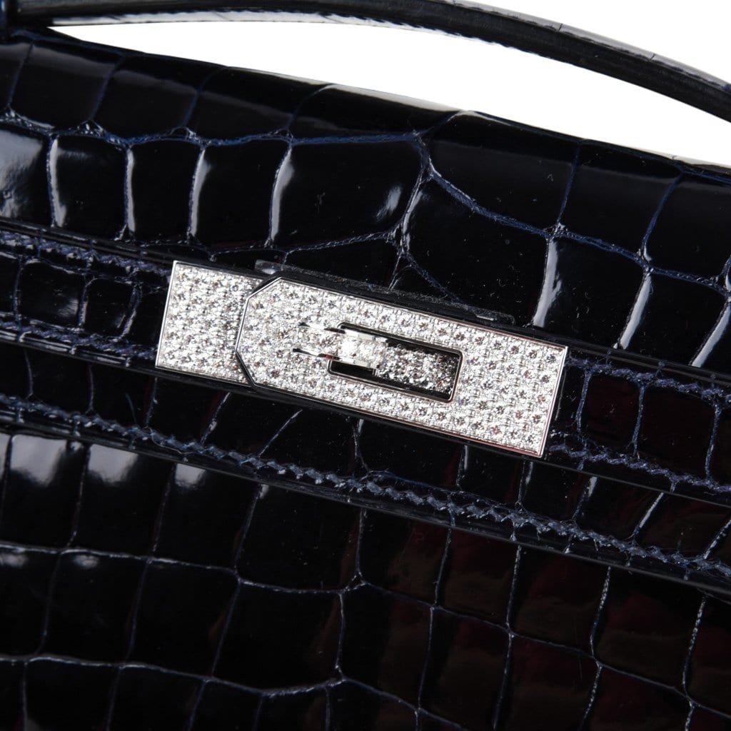 👜Kelly Cut Diamond Blue Marine Crocodile Bag Exquisite Clutch