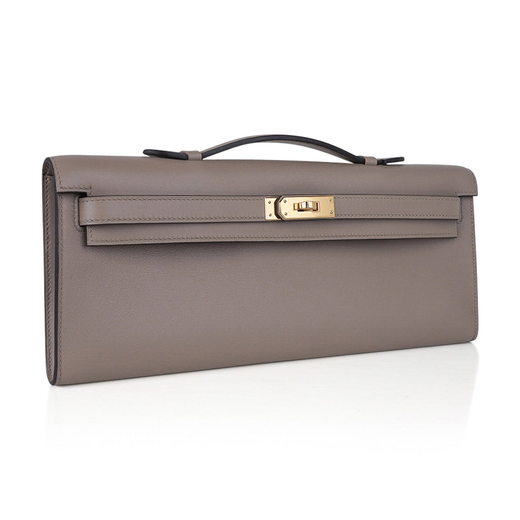 👜Kelly Cut Bag Gris Asphalte Gray Clutch Swift Gold Hardware