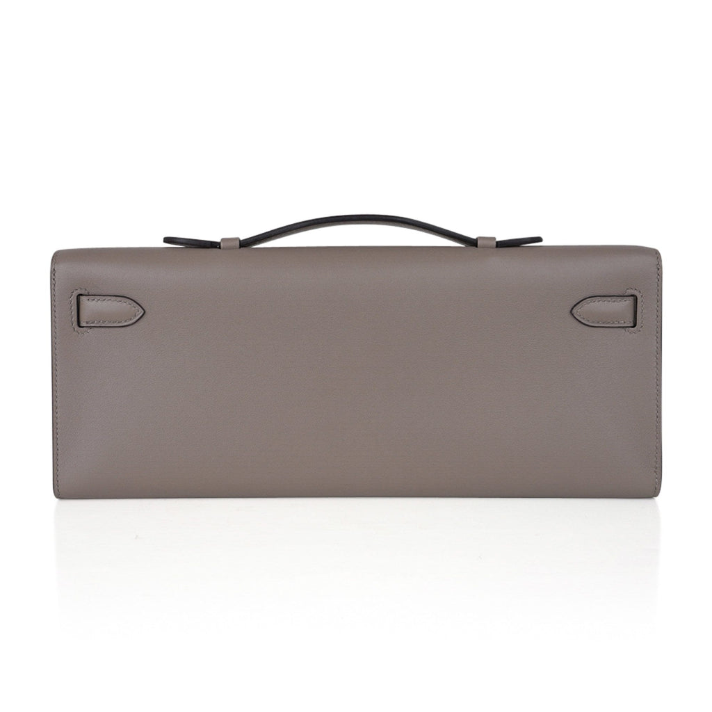 👜Kelly Cut Bag Gris Asphalte Gray Clutch Swift Gold Hardware