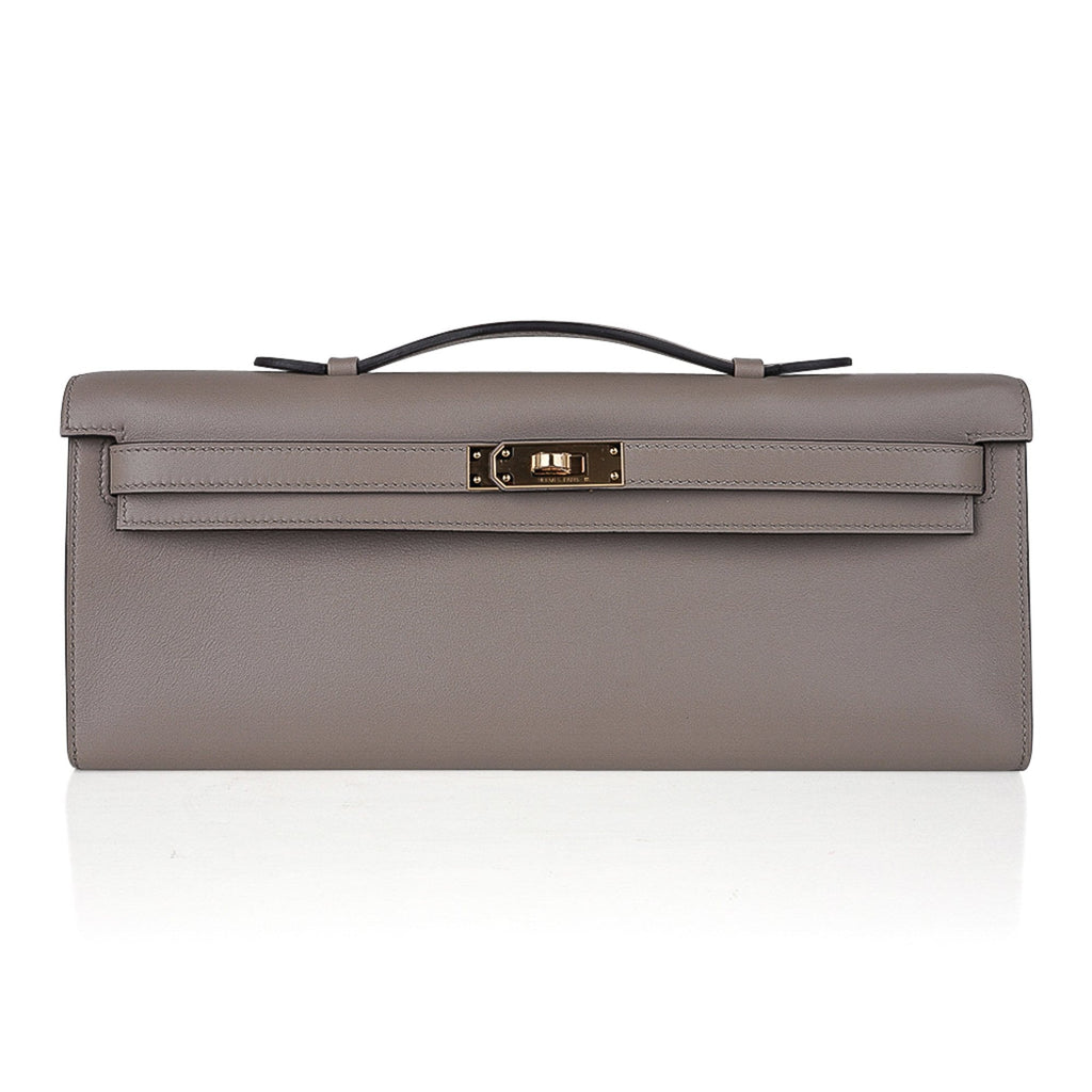 👜Kelly Cut Bag Gris Asphalte Gray Clutch Swift Gold Hardware