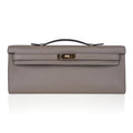 👜Kelly Cut Bag Gris Asphalte Gray Clutch Swift Gold Hardware