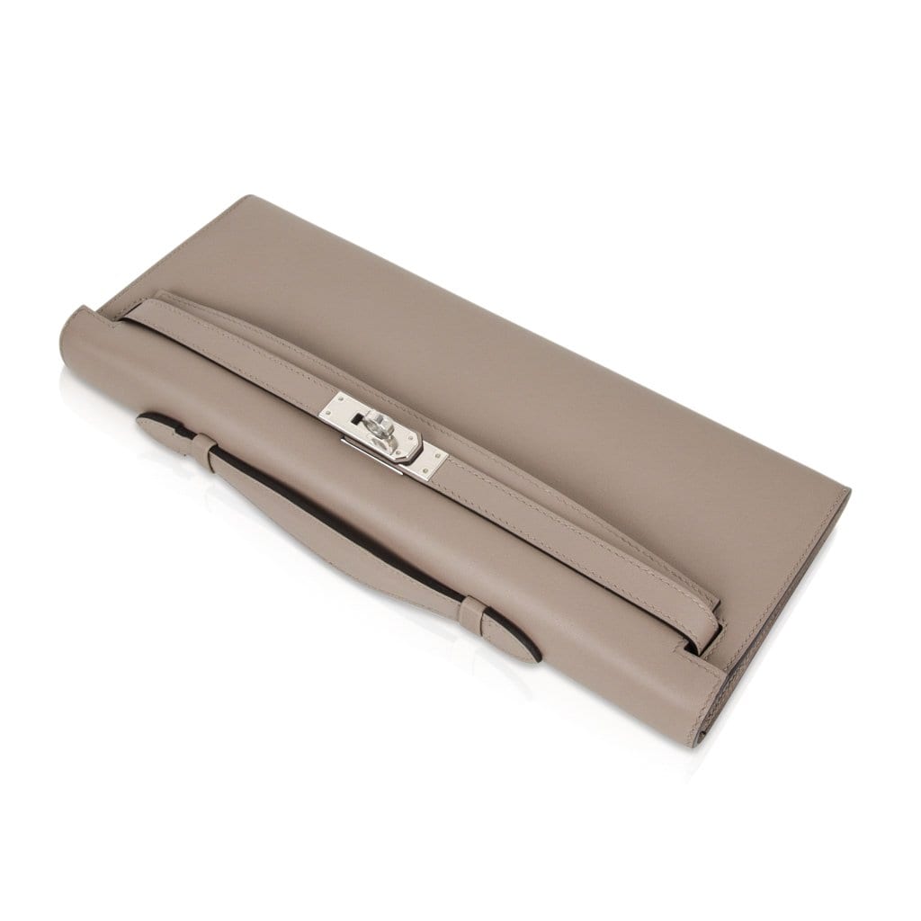 👜Kelly Cut Bag Gris Asphalte Gray Clutch Swift Palladium