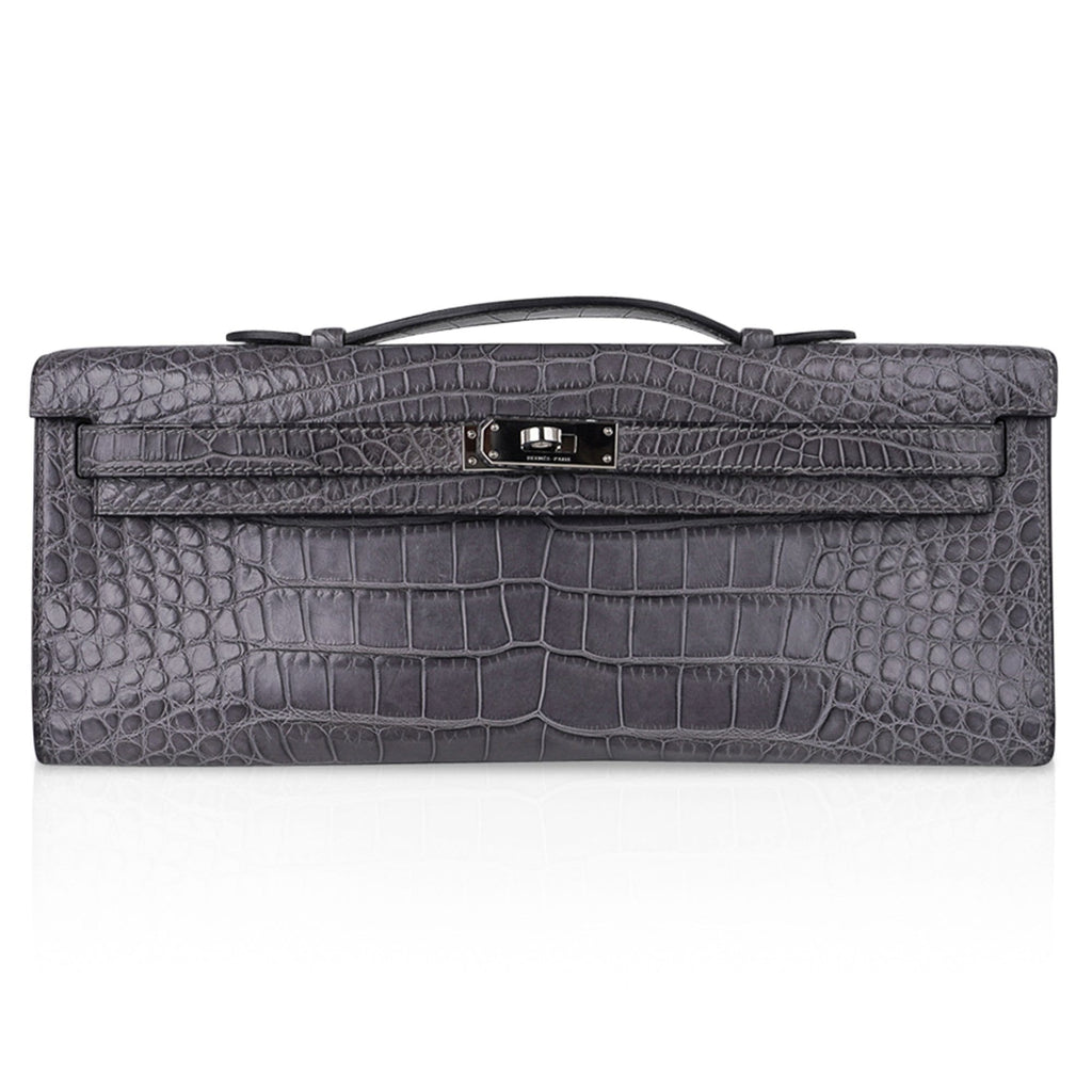 👜Kelly Cut Bag Gris Paris Grey Matte Alligator Palladium VERY rare