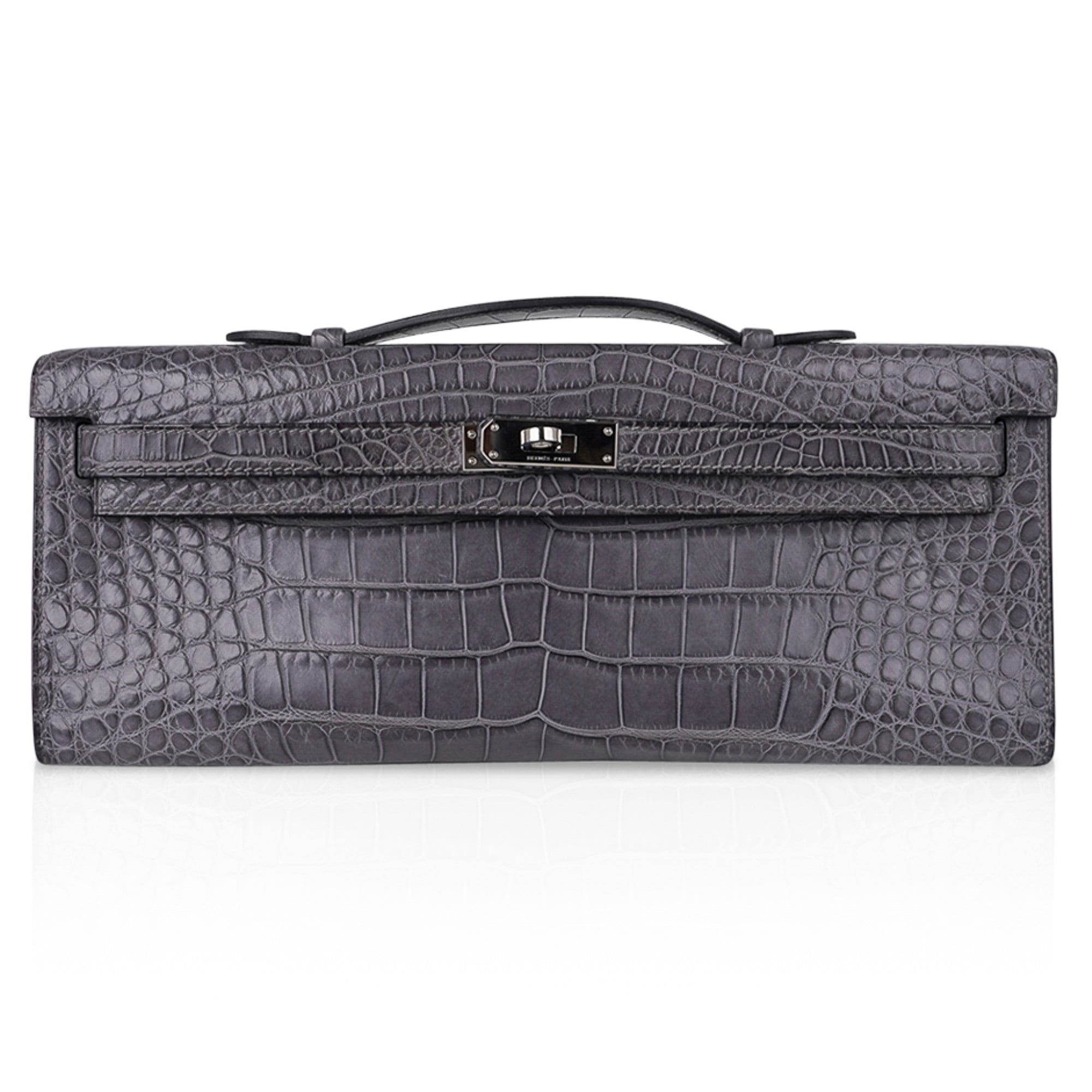 👜Kelly Cut Bag Gris Paris Grey Matte Alligator Palladium VERY rare