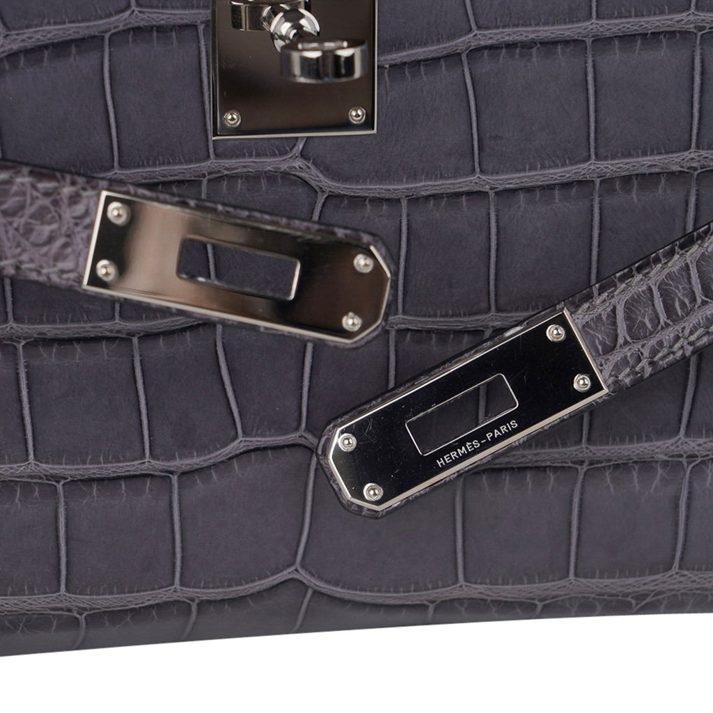 👜Kelly Cut Bag Gris Paris Grey Matte Alligator Palladium VERY rare