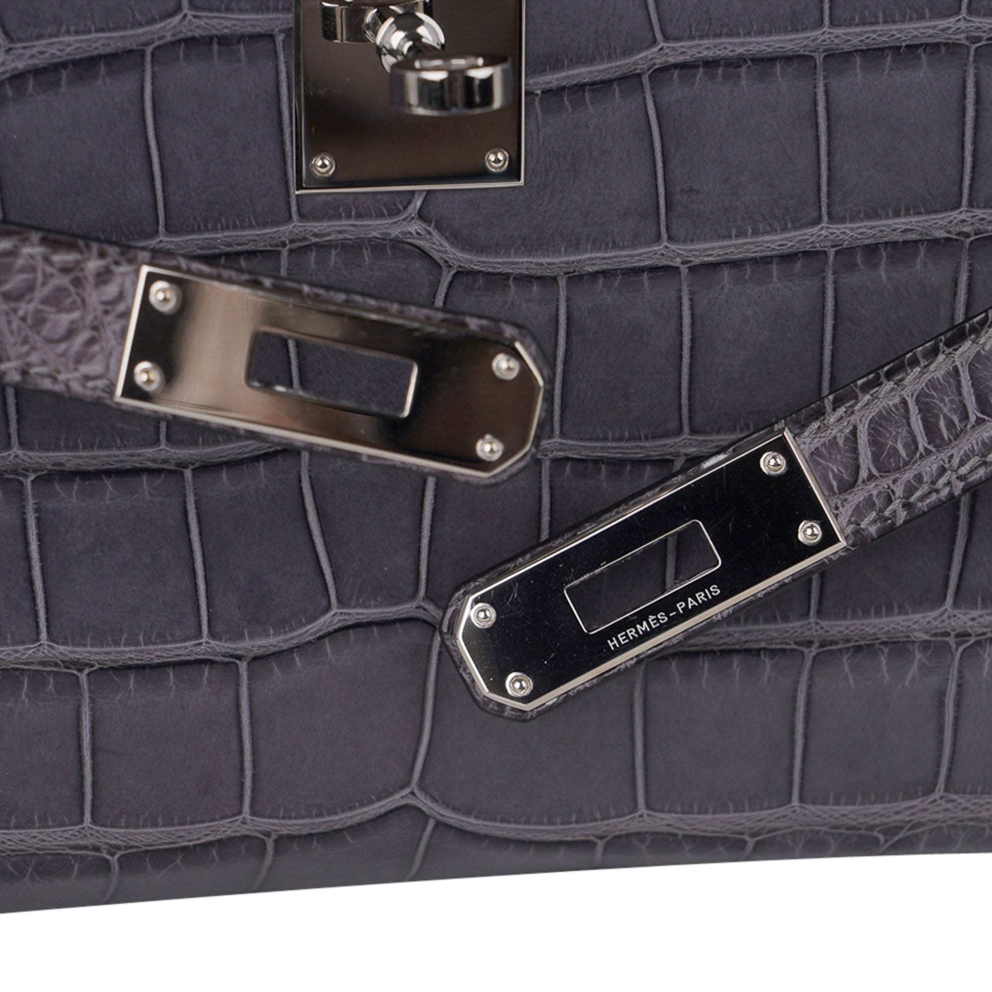 👜Kelly Cut Bag Gris Paris Grey Matte Alligator Palladium VERY rare