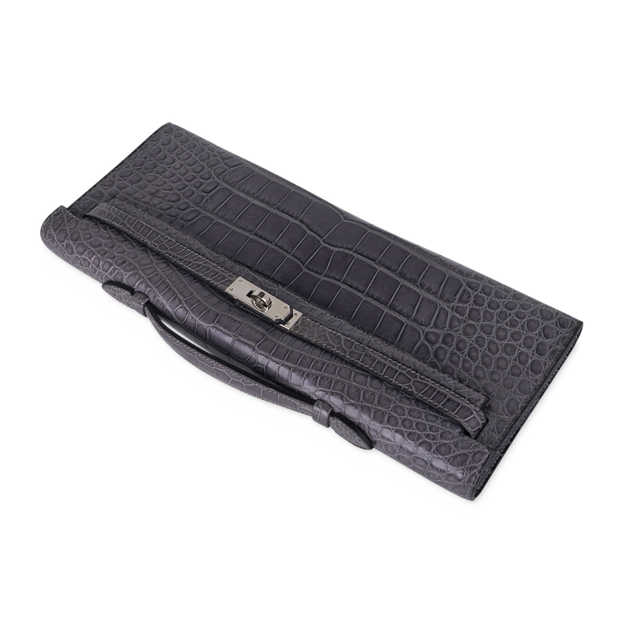 👜Kelly Cut Bag Gris Paris Grey Matte Alligator Palladium VERY rare