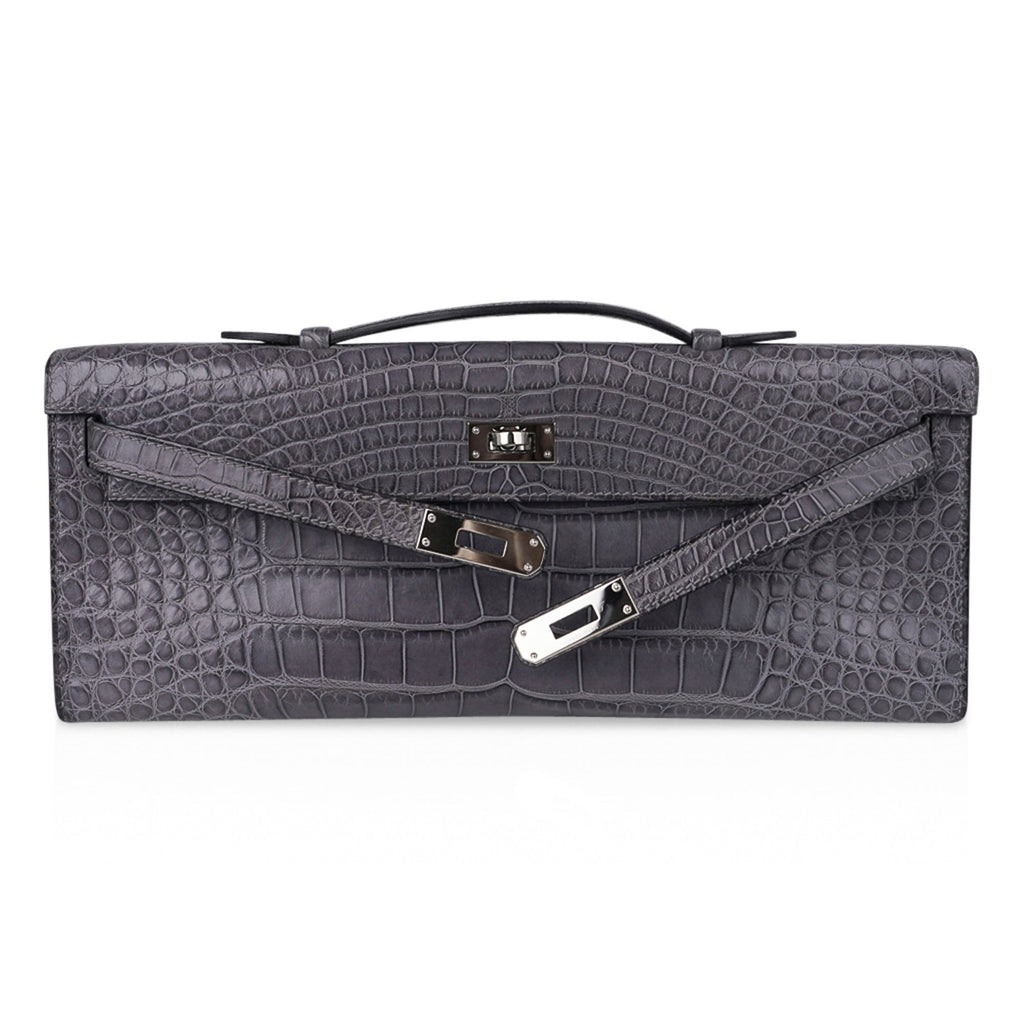 👜Kelly Cut Bag Gris Paris Grey Matte Alligator Palladium VERY rare