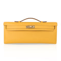👜Kelly Cut Bag Jaune Ambre Clutch Swift Gold Hardware New