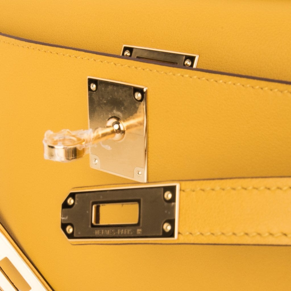 👜Kelly Cut Bag Jaune Ambre Clutch Swift Gold Hardware New