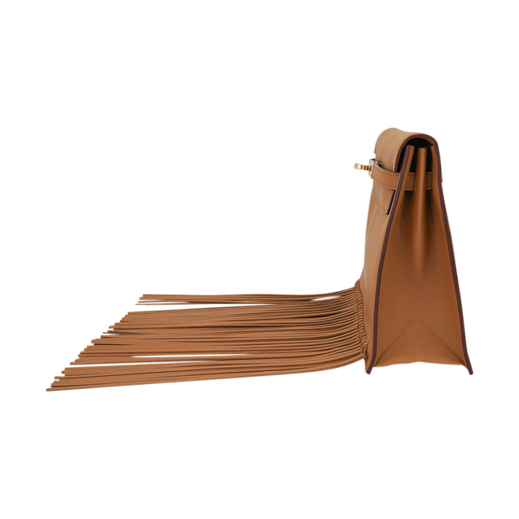 👜Kelly Danse Fringe Bag Sesame with Gold Hardware