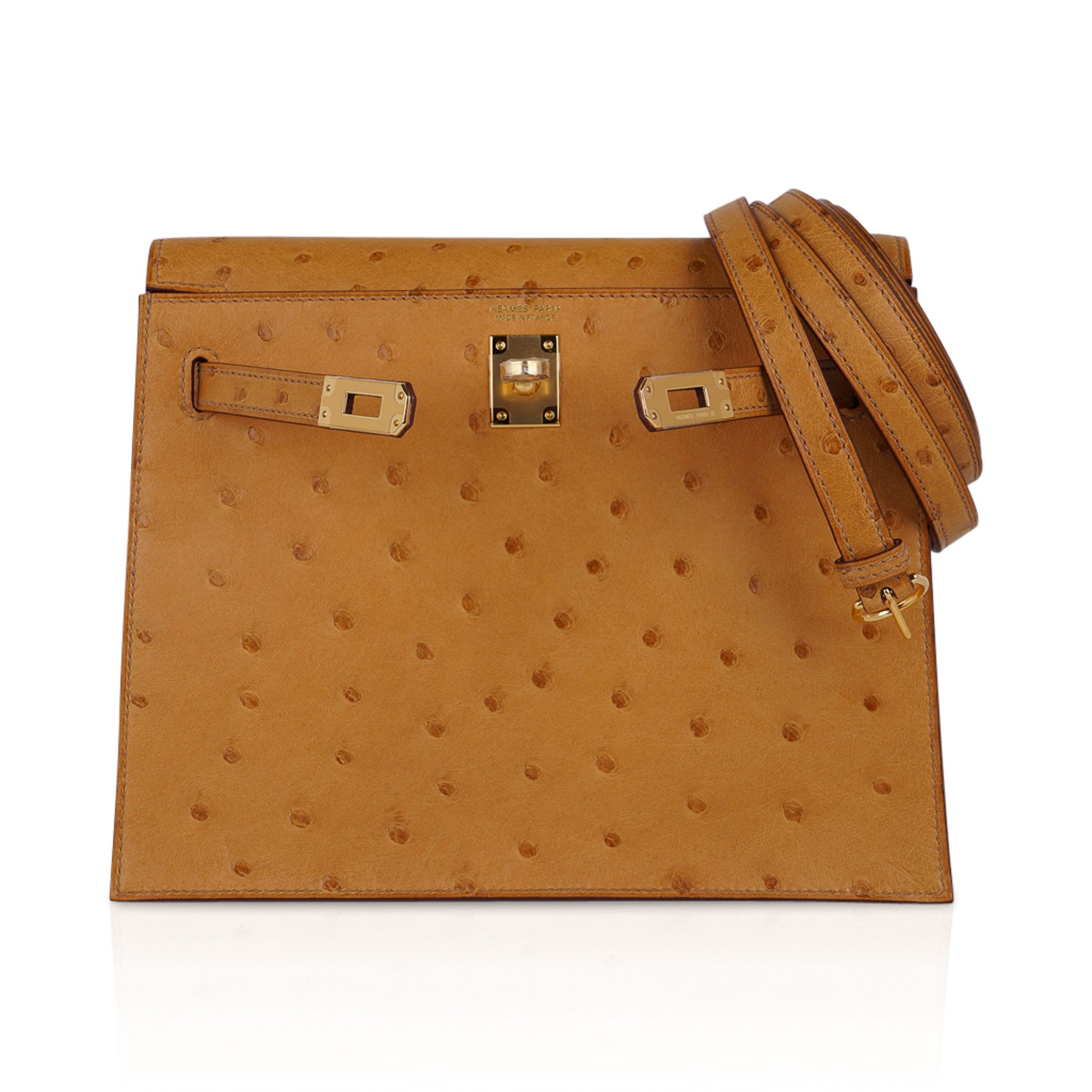 👜Kelly Danse Bag Tabac Camel Ostrich with Gold Hardware
