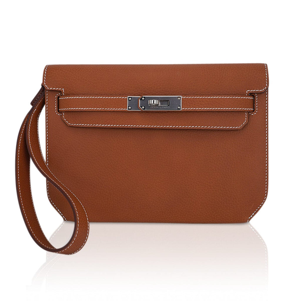 👜Kelly Depeches 25 Pouch Fauve Galop D’Vache Palladium Hardware