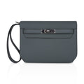 👜Kelly Depeches 25 Pouch Vert Amande Epsom Palladium Hardware New