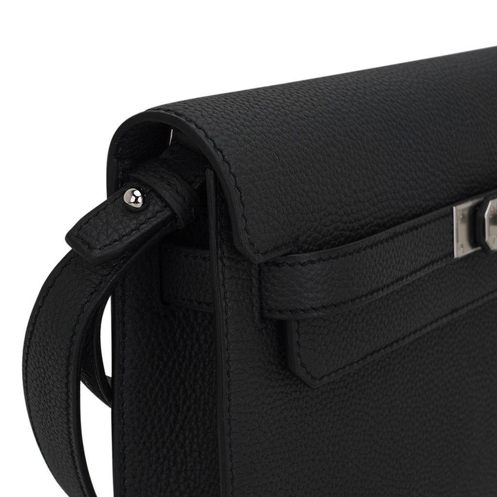 👜Kelly Depeches 25 Pouch Bag Black Galop D’Leather with Palladium Hardware