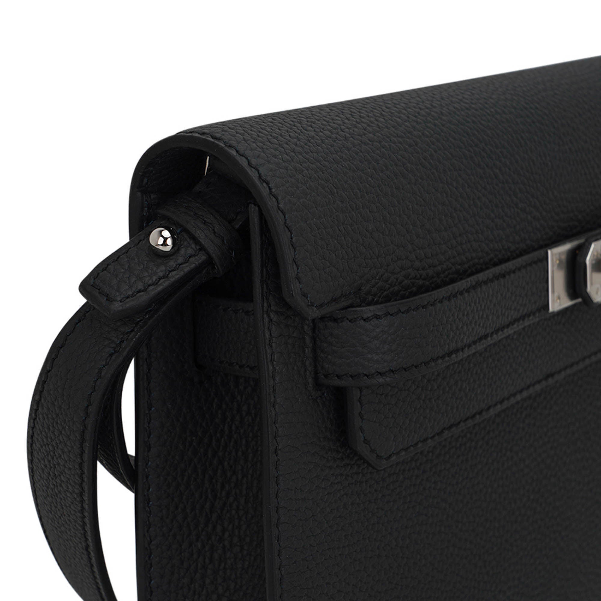 👜Kelly Depeches 25 Pouch Bag Black Galop D’Leather with Palladium Hardware