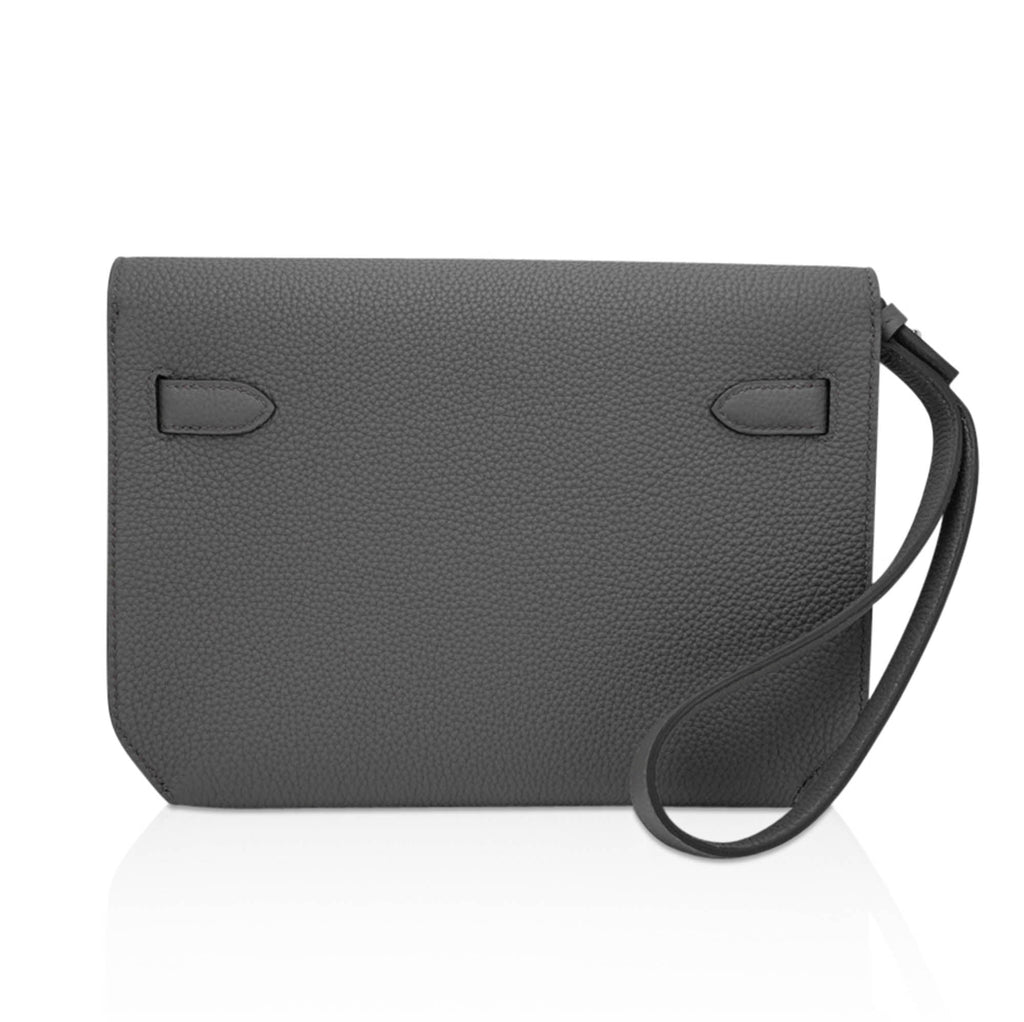 👜Kelly Depeches 25 Pouch Bag Etain Togo Leather with Palladium Hardware