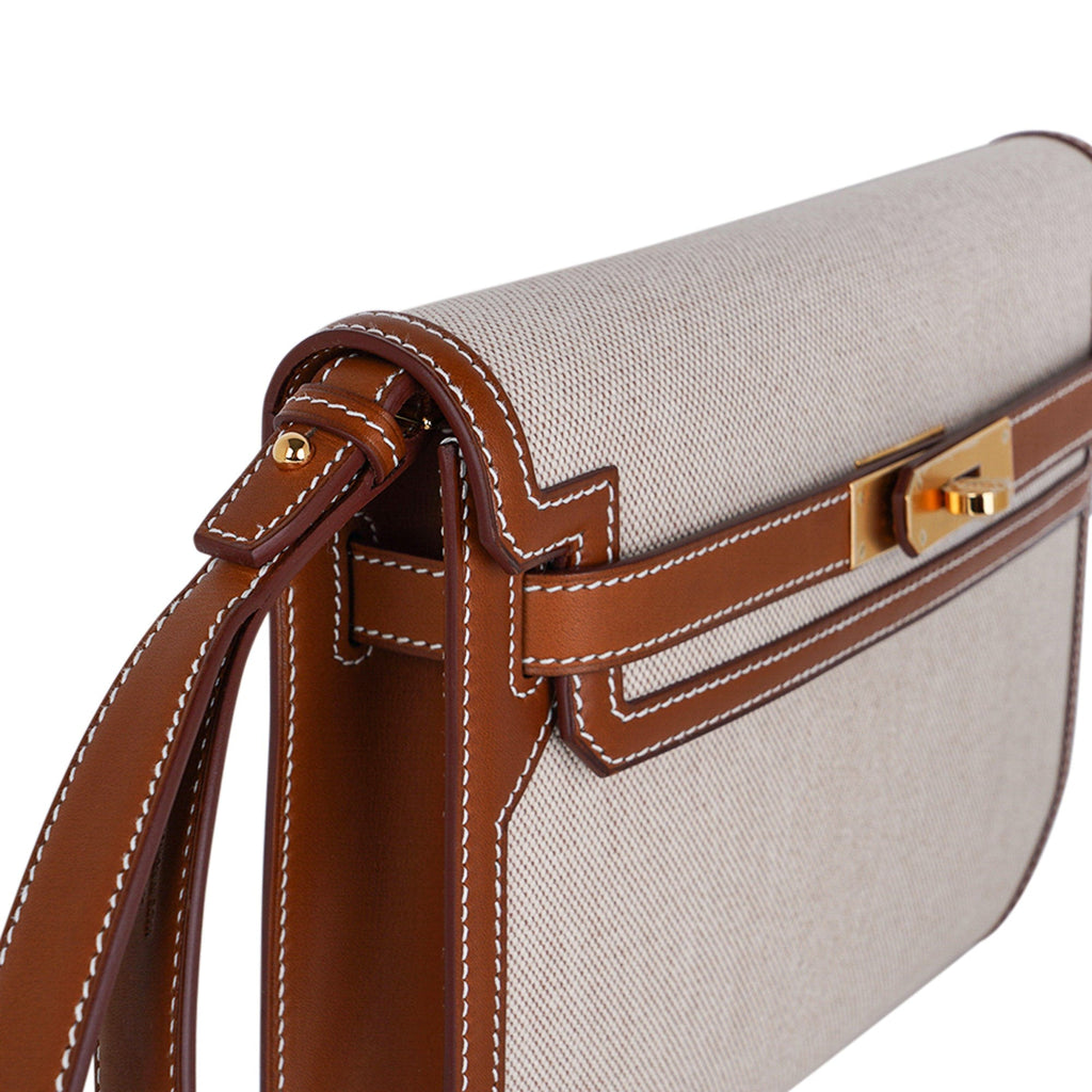 👜Kelly Depeches 25 Pouch Toile / Fauve Barenia Trim Gold Hardware