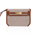 👜Kelly Depeches 25 Pouch Toile / Fauve Barenia Trim Gold Hardware