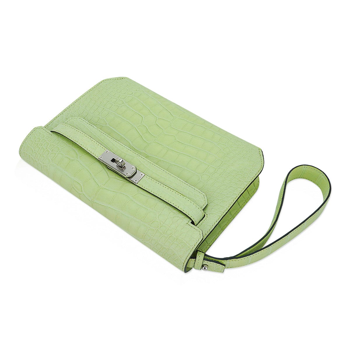 👜Kelly Depeches 25 Pouch Jaune Bourgeon Matte Alligator Palladium Hardware
