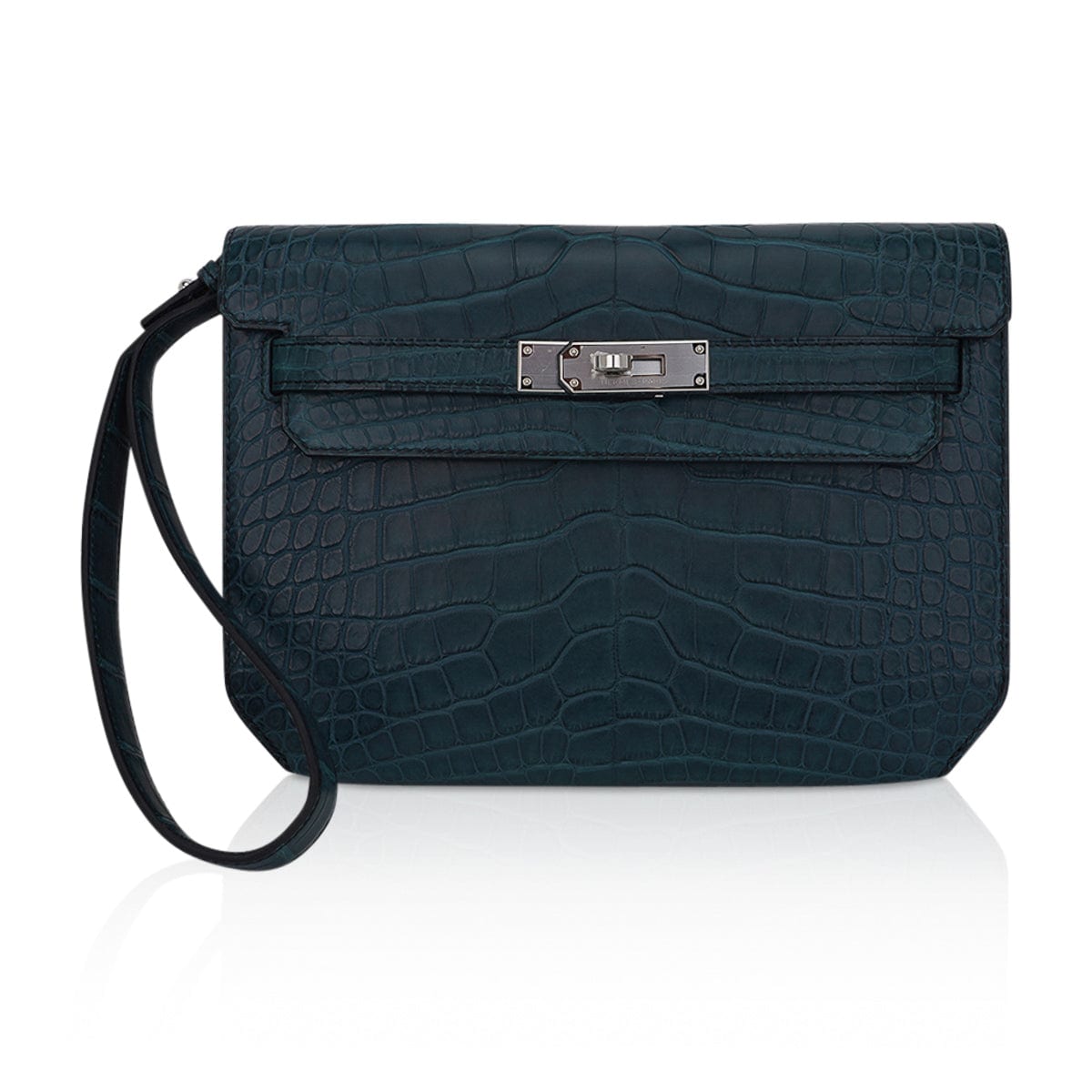 👜Kelly Depeches 25 Pouch Vert Rousseau Matte Alligator Palladium Hardware