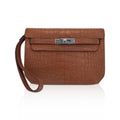 👜Kelly Depeches 25 Pouch Matte Gold Alligator with Palladium Hardware