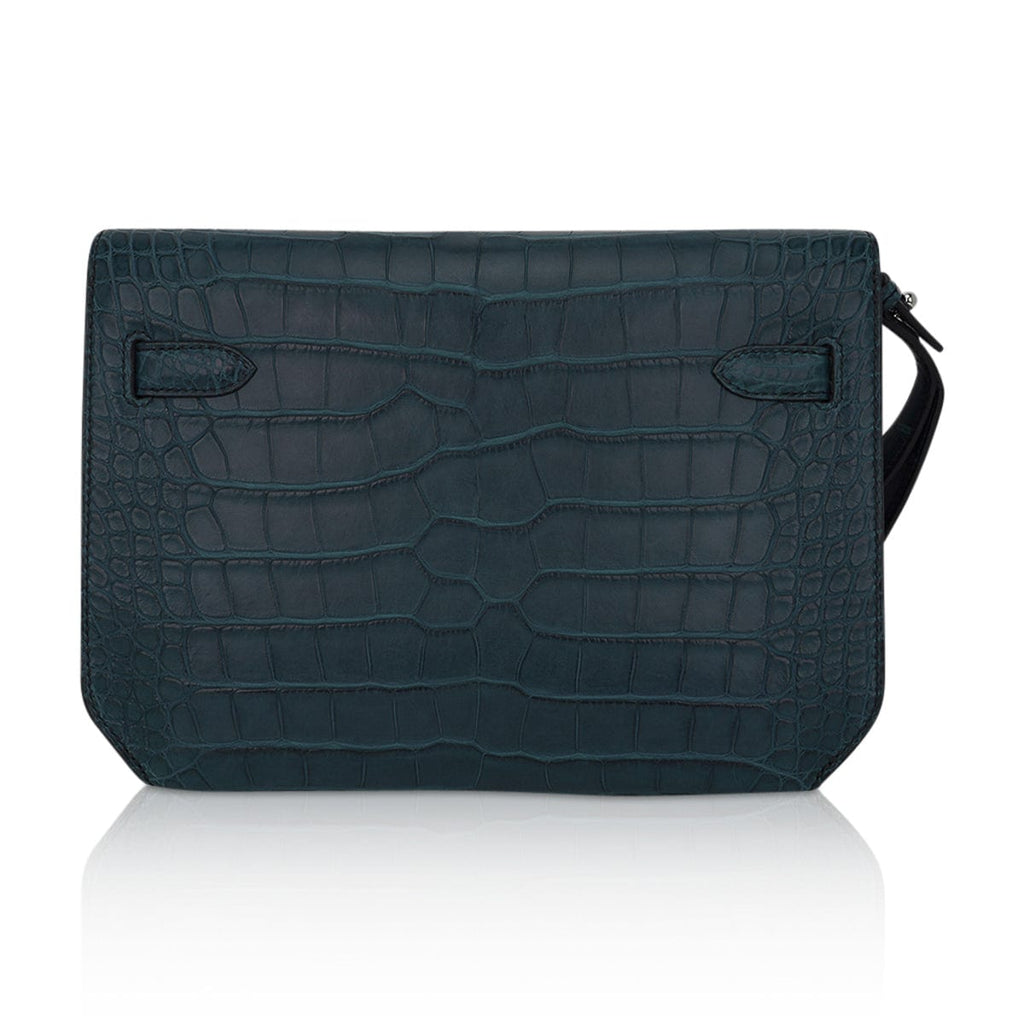 👜Kelly Depeches 25 Pouch Vert Rousseau Matte Alligator Palladium Hardware