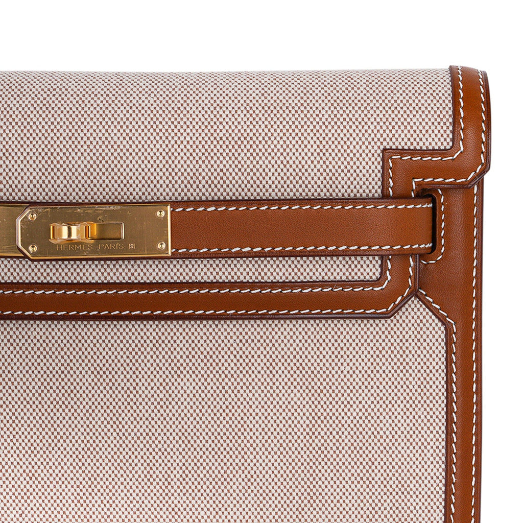 👜Kelly Depeches 25 Pouch Toile / Fauve Barenia Trim Gold Hardware
