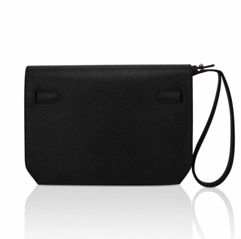 👜Kelly Depeches 25 Pouch Black Galop D’Leather with Gold Hardware