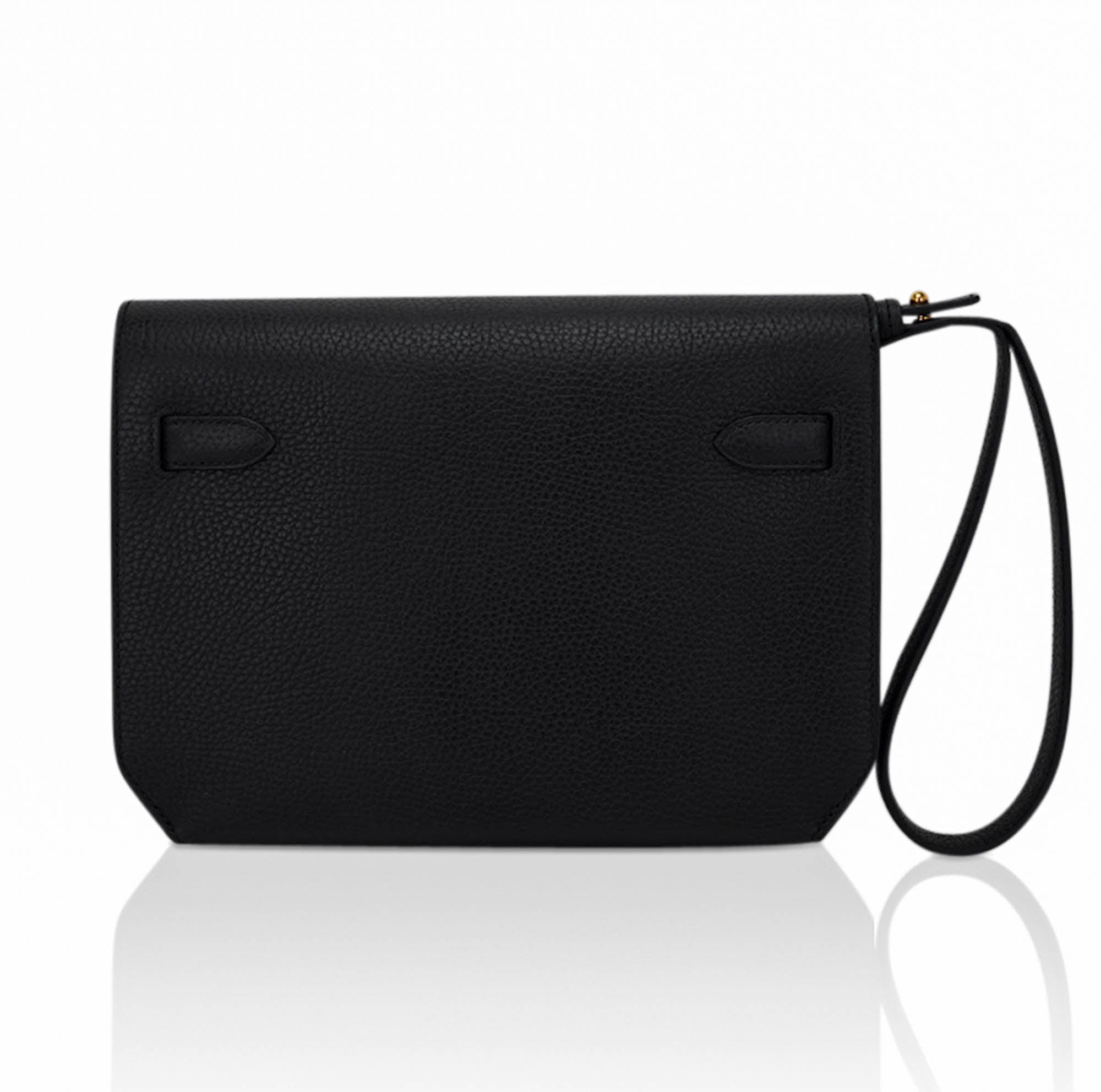 👜Kelly Depeches 25 Pouch Black Galop D’Leather with Gold Hardware