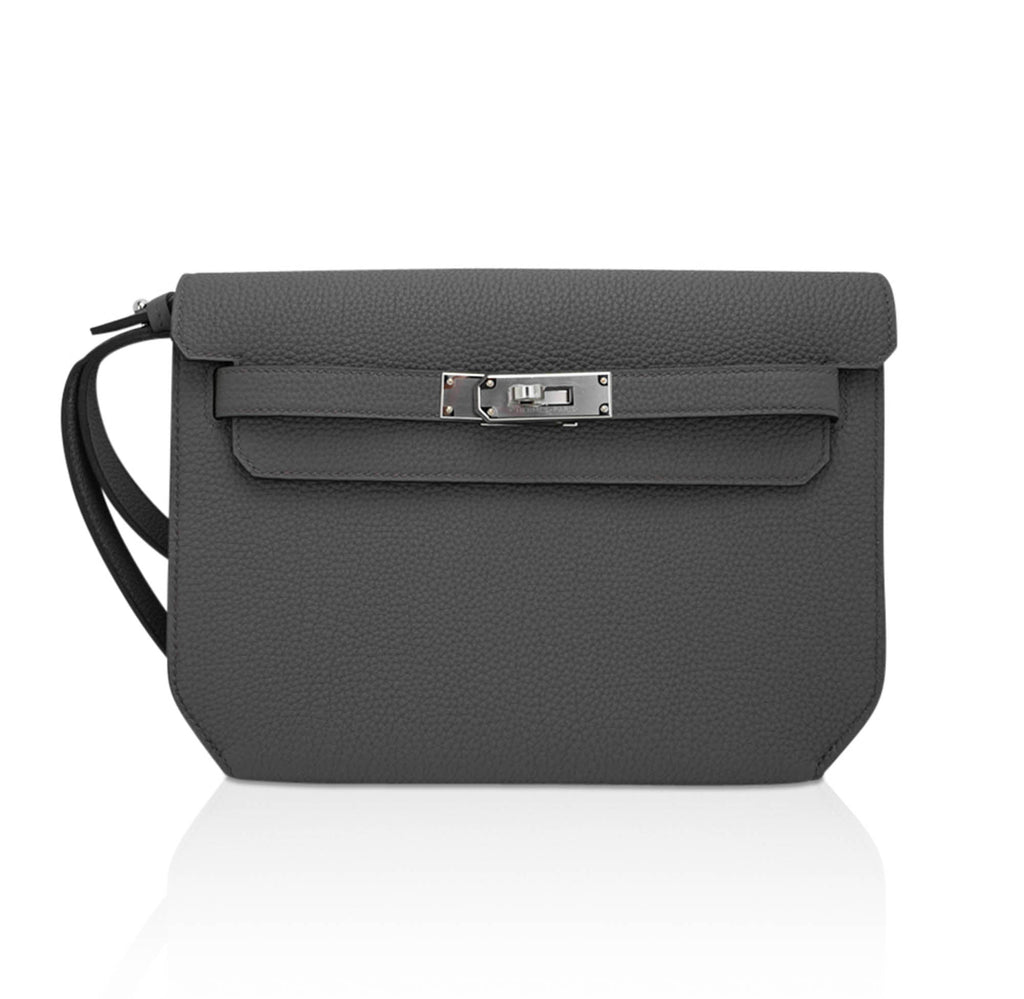 👜Kelly Depeches 25 Pouch Bag Etain Togo Leather with Palladium Hardware