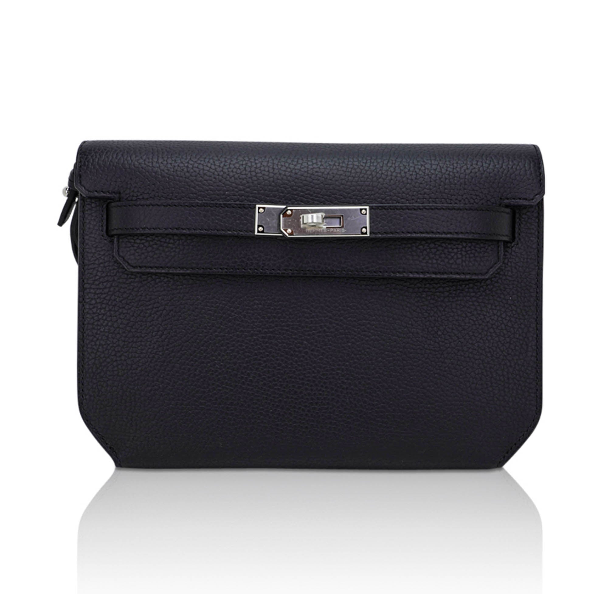 👜Kelly Depeches 25 Pouch Bag Blue Ocean Togo Leather with Palladium Hardware