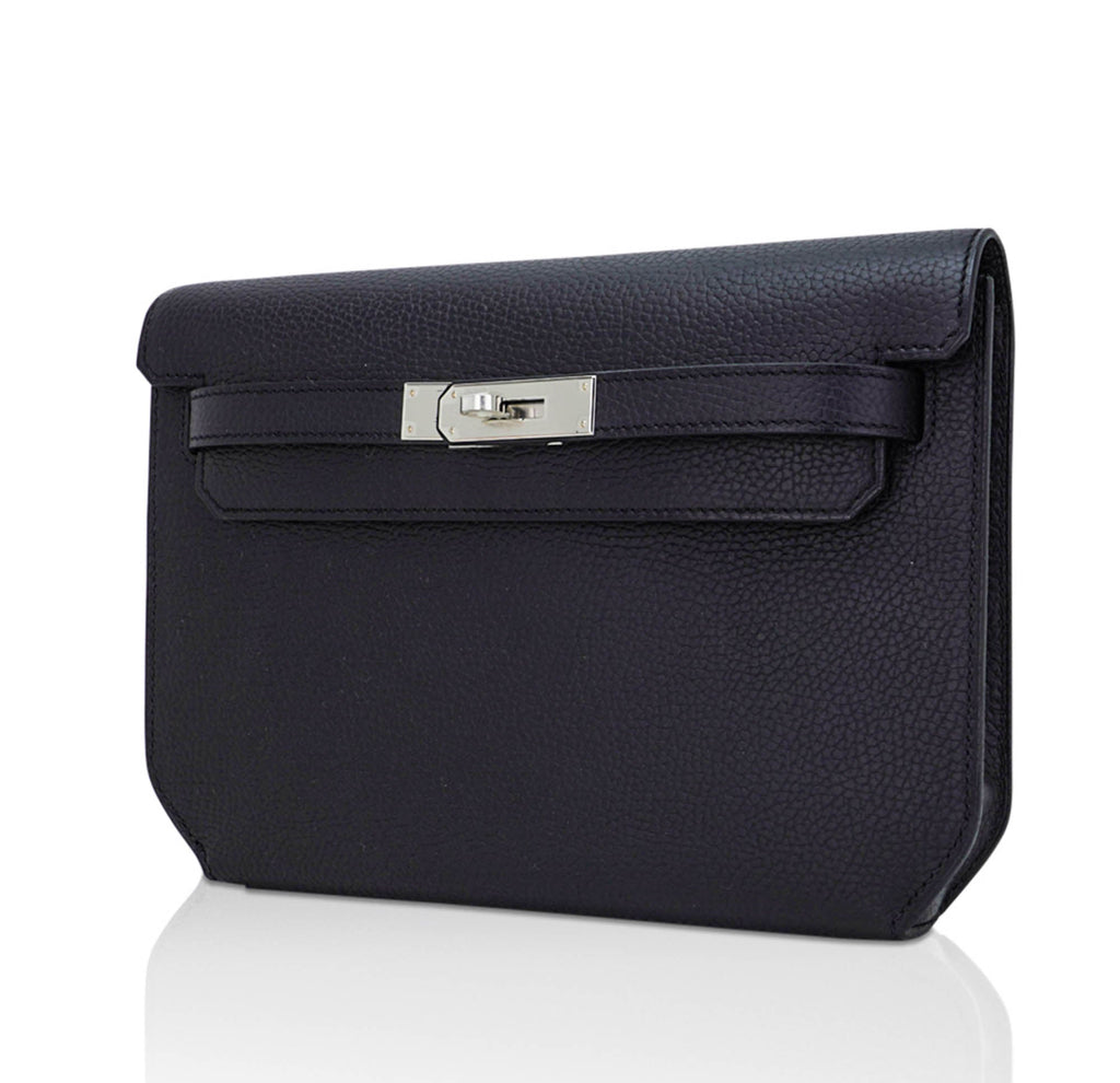 👜Kelly Depeches 25 Pouch Bag Blue Ocean Togo Leather with Palladium Hardware