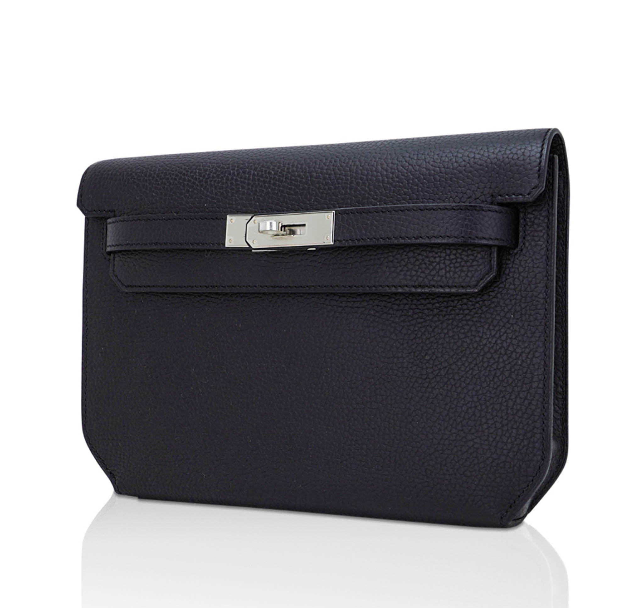 👜Kelly Depeches 25 Pouch Bag Blue Ocean Togo Leather with Palladium Hardware