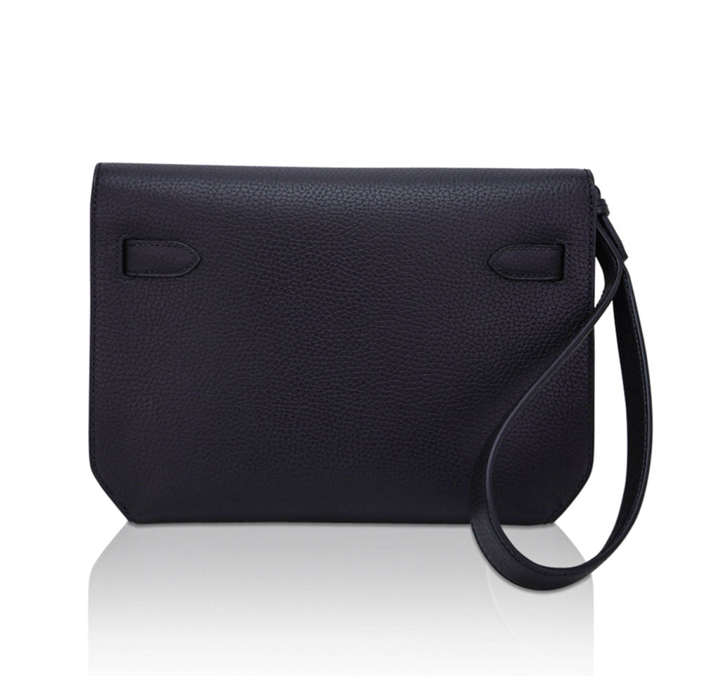 👜Kelly Depeches 25 Pouch Bag Blue Ocean Togo Leather with Palladium Hardware