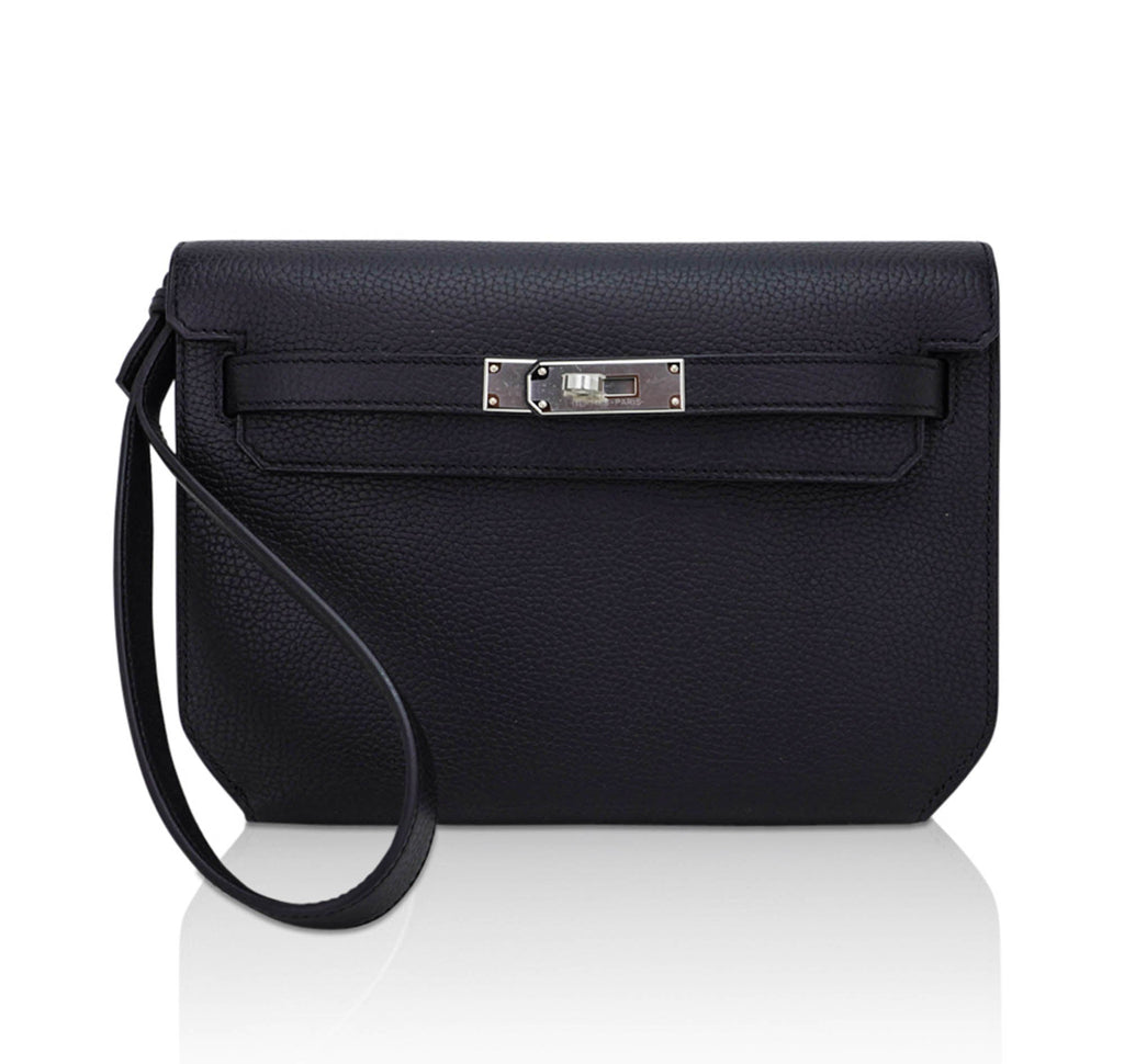 👜Kelly Depeches 25 Pouch Bag Blue Ocean Togo Leather with Palladium Hardware