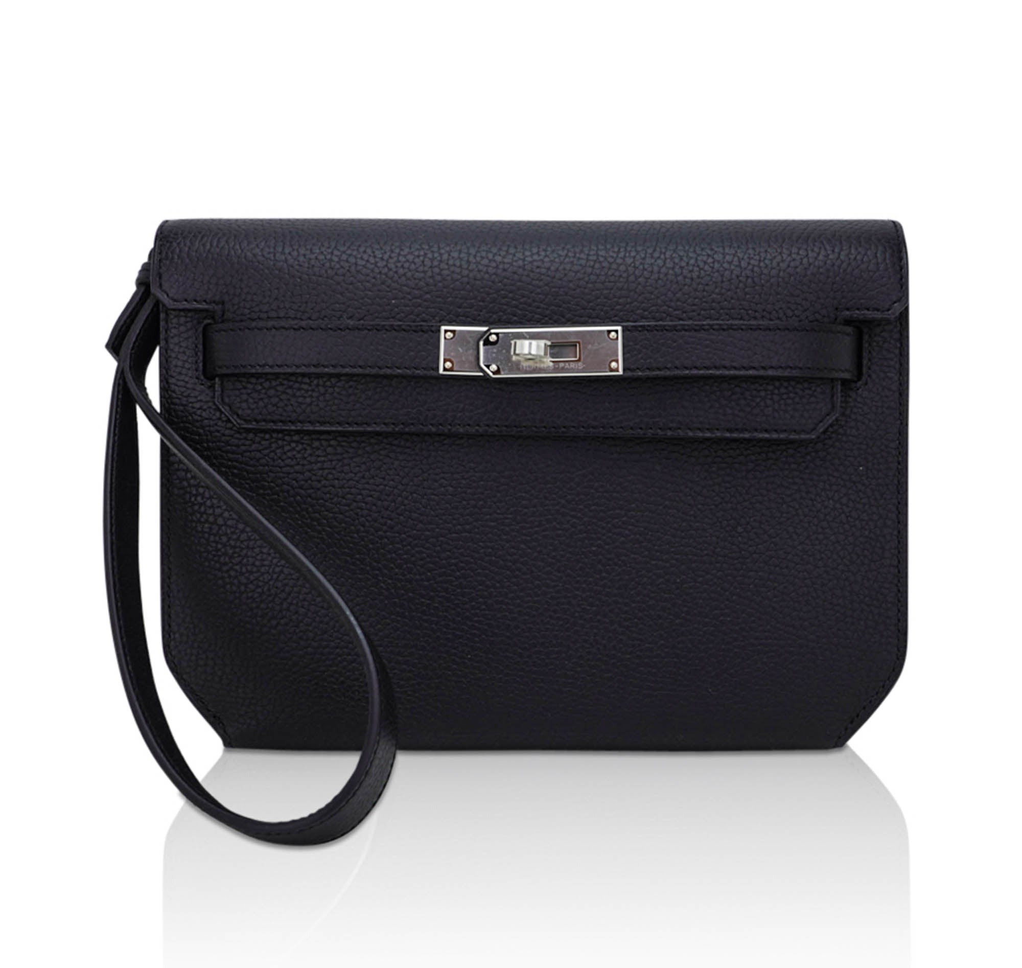 👜Kelly Depeches 25 Pouch Bag Blue Ocean Togo Leather with Palladium Hardware