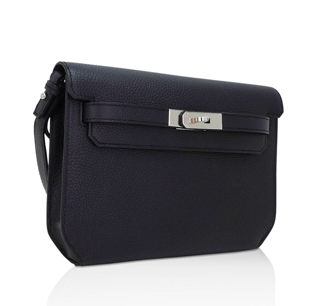 👜Kelly Depeches 25 Pouch Bag Blue Ocean Togo Leather with Palladium Hardware